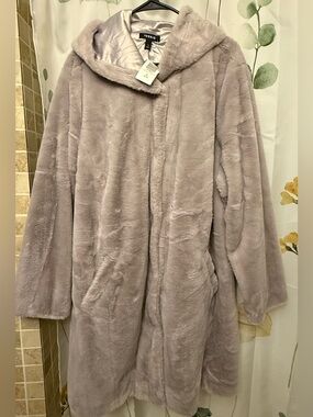 Torrid  faux Fur Hooded Coat in Dusty Purple